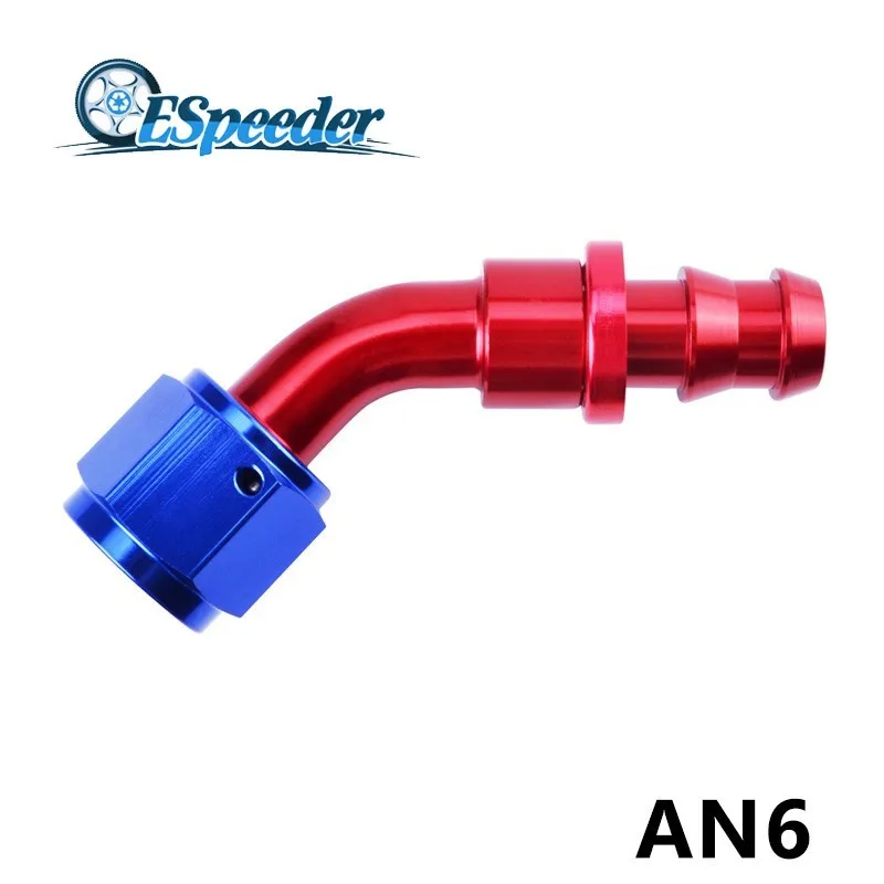 

ESPEEDER 0 45 90 180 Degree Connector AN6 Fuel Push-On Hose End Oil Fitting Aluminum Fittings Car Oil Cooler Reusable Adapter