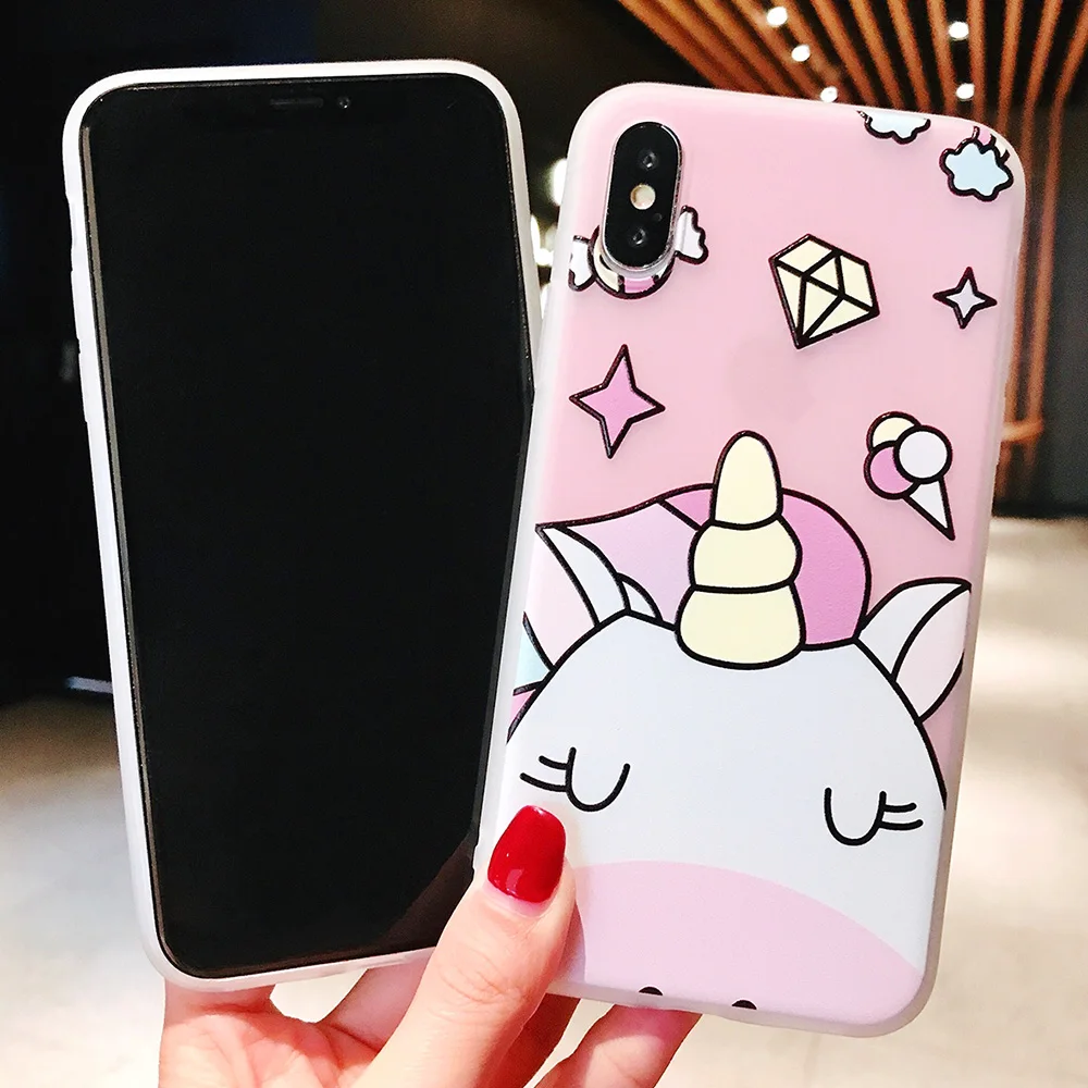 JONSNOW Phone Case For iPhone XS Max XR 6 6S 7 8 Plus Funny Cute Emboss Unicorn Pattern Soft Silicone Cover Cases Capa Fundas |