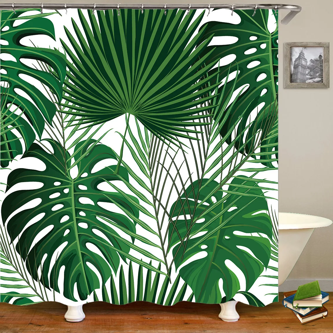 Tropic Green Banana Leaf Plant Number Printing Waterproof Mould Proof Household Bath Curtain Matching C Hanging Type | Дом и сад