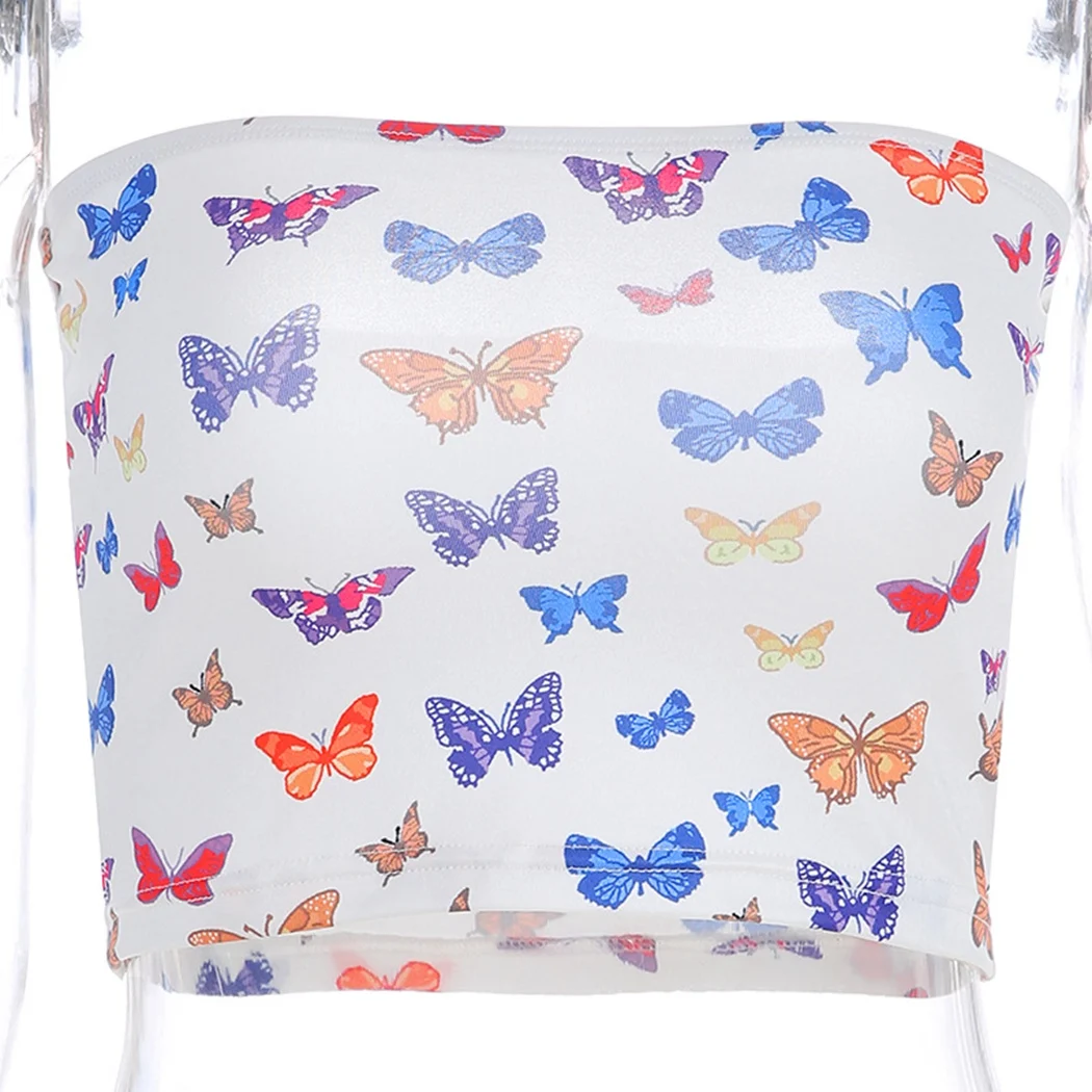 2019 пикантные разноцветные бабочки печати майки Лето для женщин без бретелек Slash