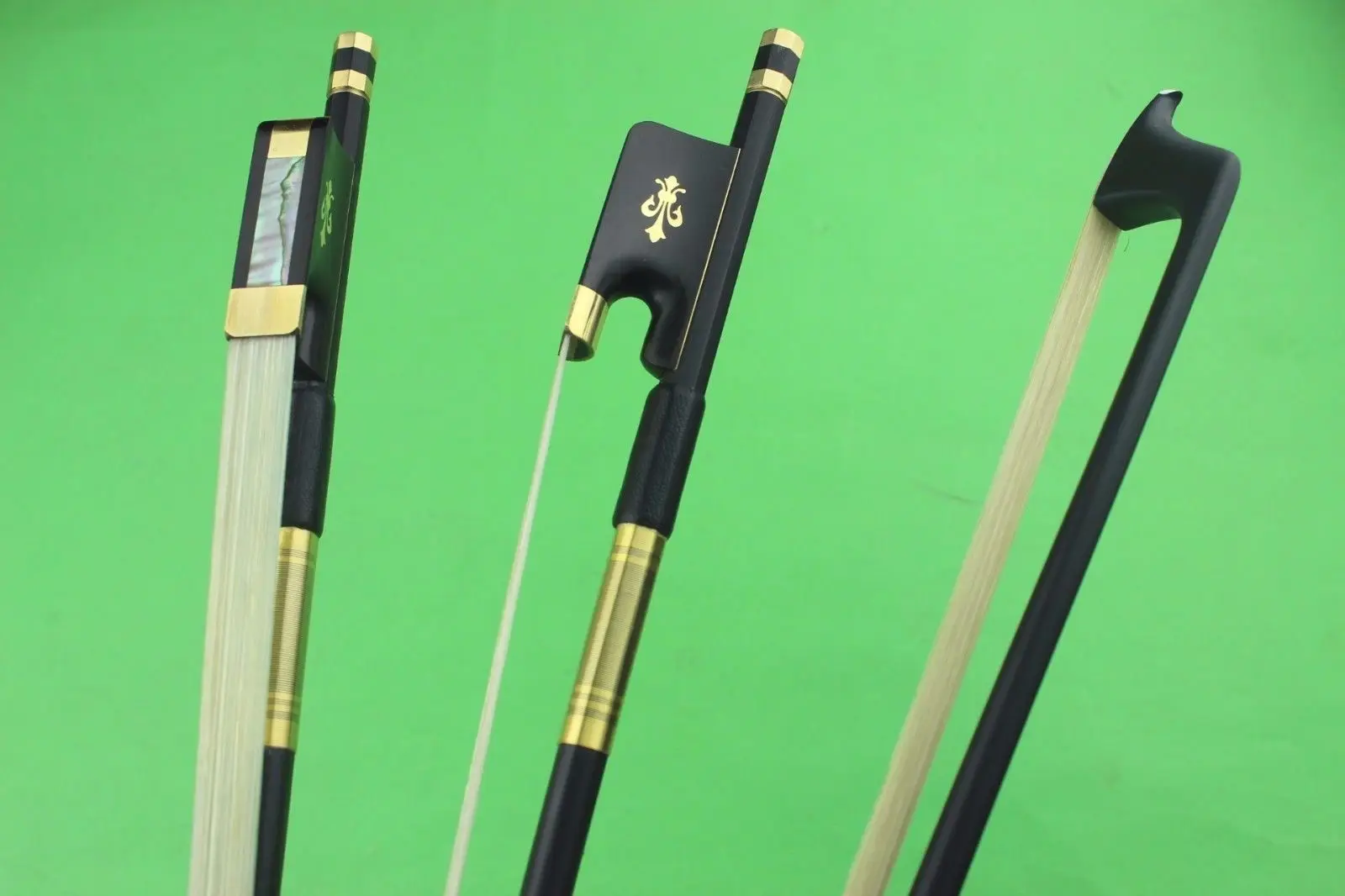 

3pcs PRO black 4/4 Carbon fiber cello bow ebony frog inlaid copper flower