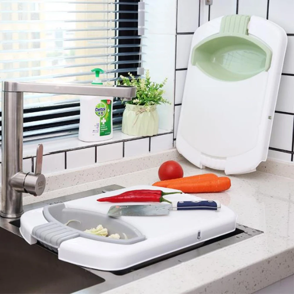 

1Pc Drain Basket Cutting Board Retractable Washable Multifunction Chopping Block Cutting Board with Drain Rack for Kitchen Home