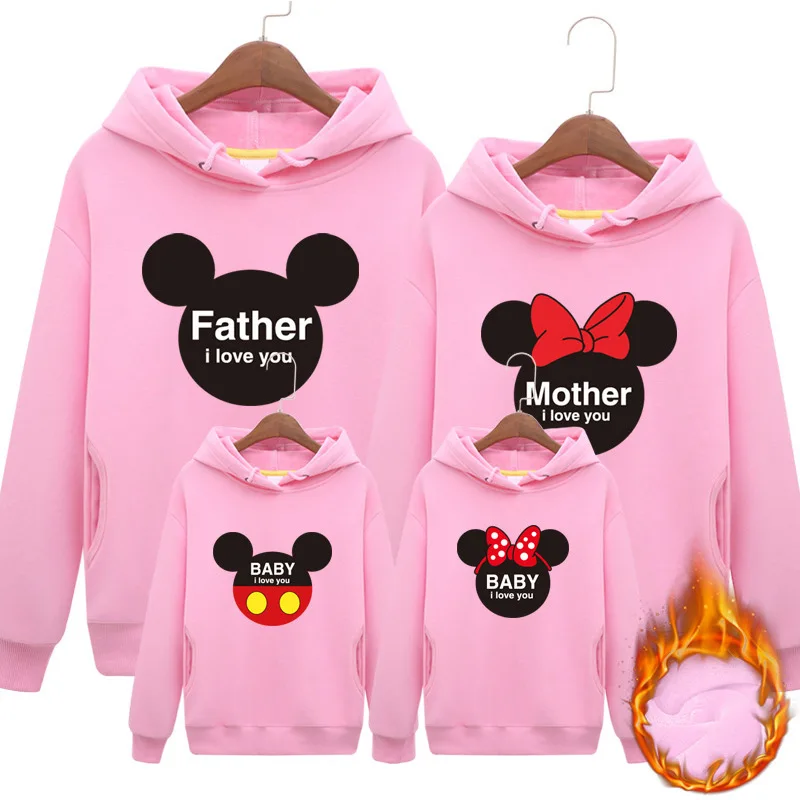 Family Clothes Mother Father Kids Autumn Minnie Long Sleeve Hoodie Sweatshirt Mickey Cartoon Mous Printed Cotton Warm Pullover | Мать и