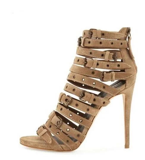

New Arrivals Rome Buckle Strap Cage Shoes Peep Toe Cut-out Hollow Women Sandals Thin Heel Gladiator Sandal Shoes Plus Size 10