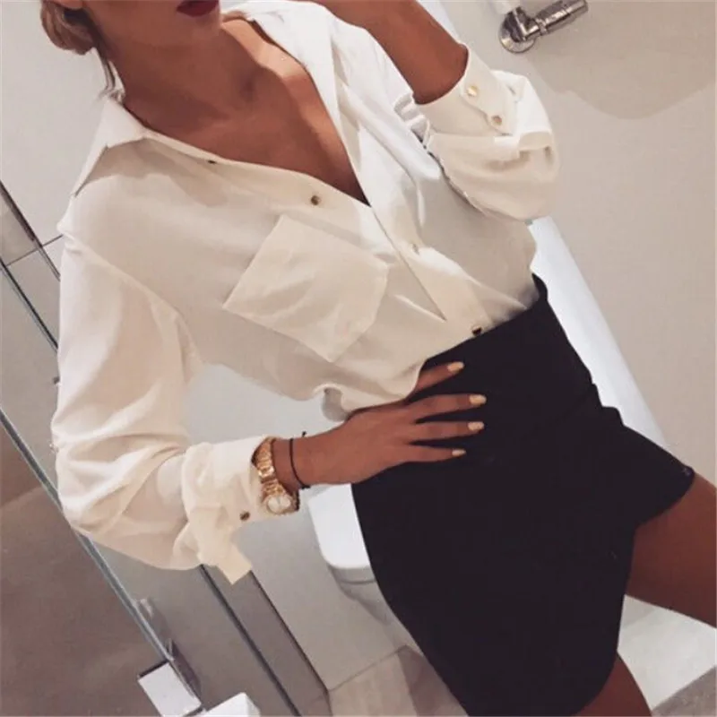 

Women Blouse 2019 Spring Autumn Fashion Long Sleeve Turn Down Collar Shirt Office Blouse Casual Plus Size Tops Blusas Femininas