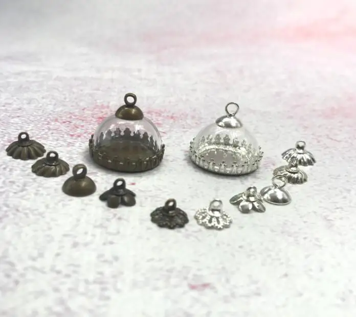 20pcs/lot 20mm Hemisphere glass cover dome with crown base cap diy clear half round globe bubble DIY vial pendants | Дом и сад