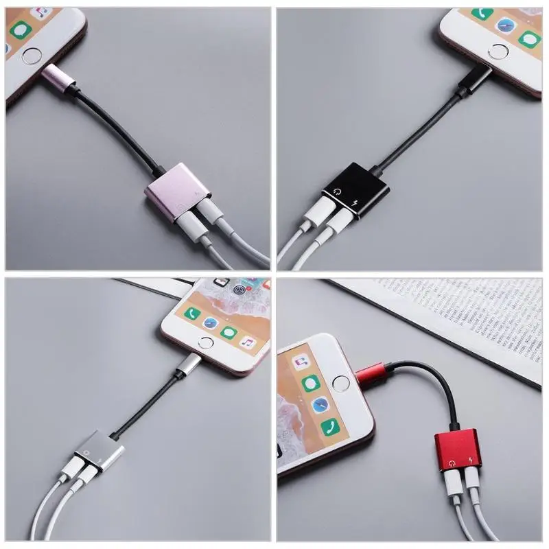 2 в 1 двойной адаптер аудио наушники зарядки Splitter кабель для iPhone X 8 7 | Мобильные