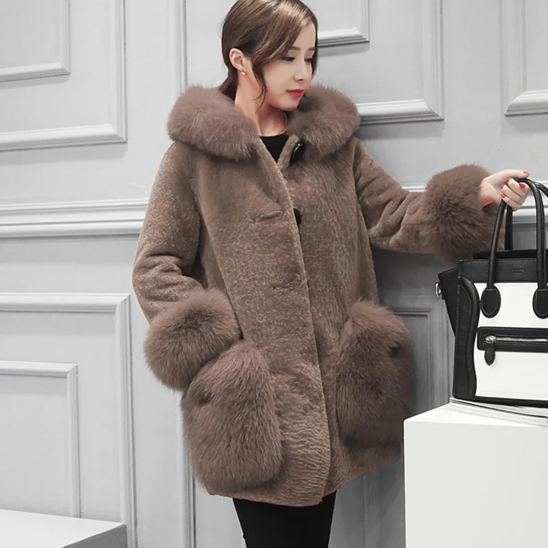 Black Fashion Winter Jacket Women Warm Large Fur Collar Faux Fur Jacket Parka Casual Plus Size Long Fur Coat Fourrure Femme L230