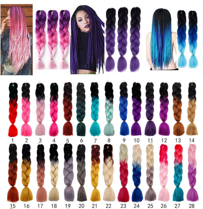 New Fashion 1packs 24'' Jumbo Braiding Hair Ombre Kanekalon African Braids 100g/pc | Ties