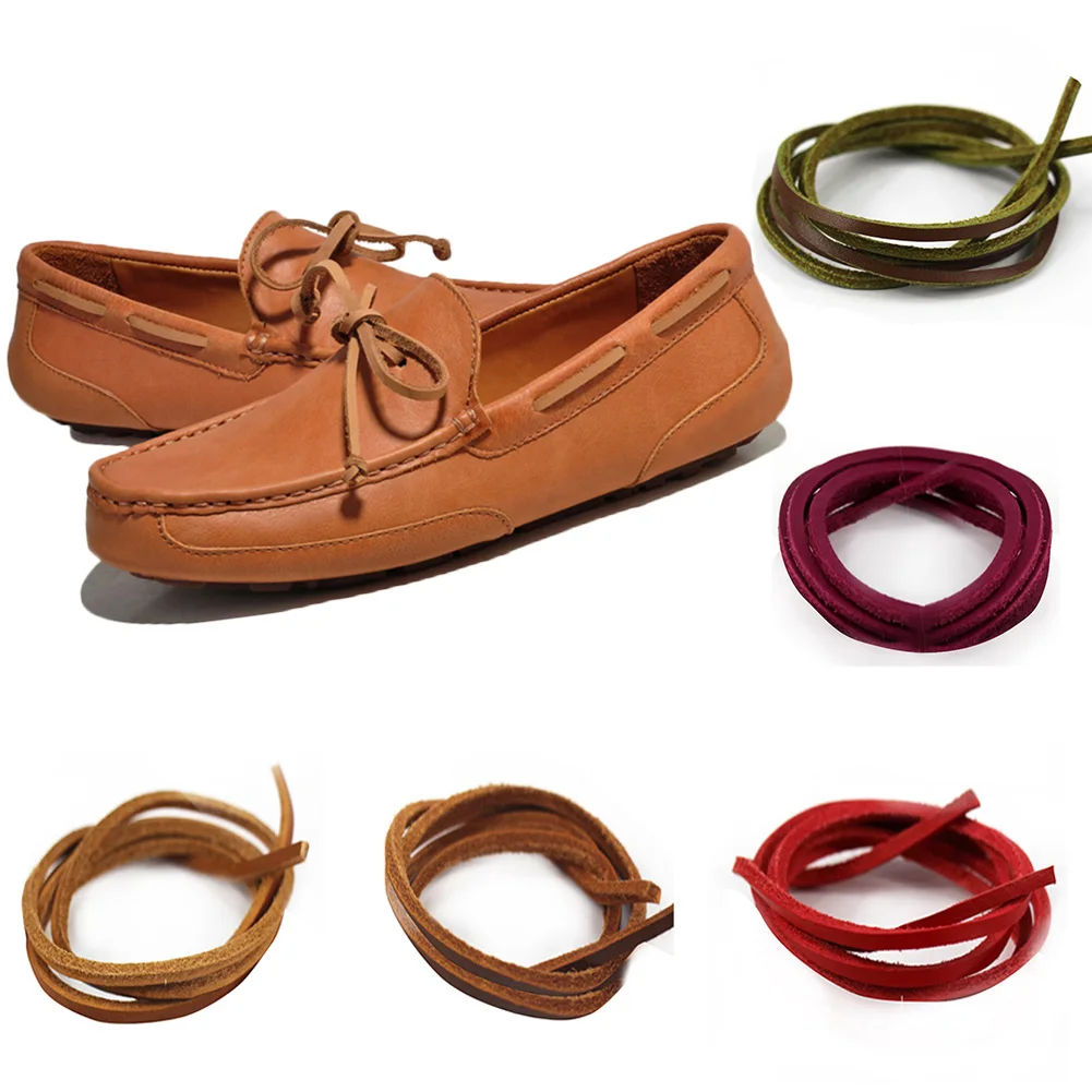 

1Pair Square genuine leahter shoelaces unisex retro boot shoe laces fashion Beanie loafers boats shoelace 80CM