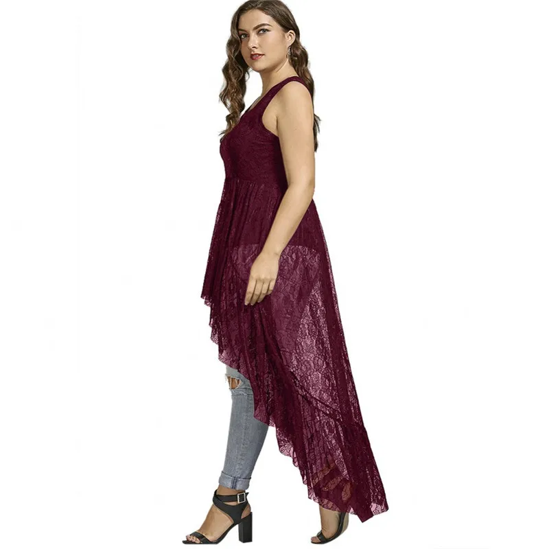 Wipalo Women Long Shirts Sleeve High Low Lace Plus Size Top V Neck See Through Button Up Tops Female Casual Shirt | Женская одежда