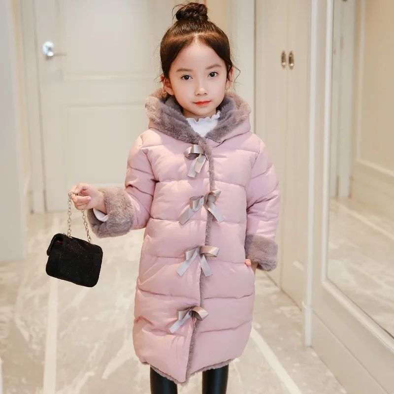 Fleece Winter Park Teenage Coats For Girls 2018 Bow Thick Overalls Casual Children's Jackets Girl Clothing 14 6 8 12 4 Years | Детская