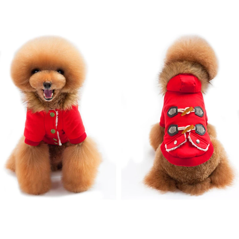 Abrrlo Dog Winter Clothes Horn Buckle Cotton Coat warm Hooded Pet Cat Parkas Small Yorkshire Dachshunds Costume SM L XL XXL |