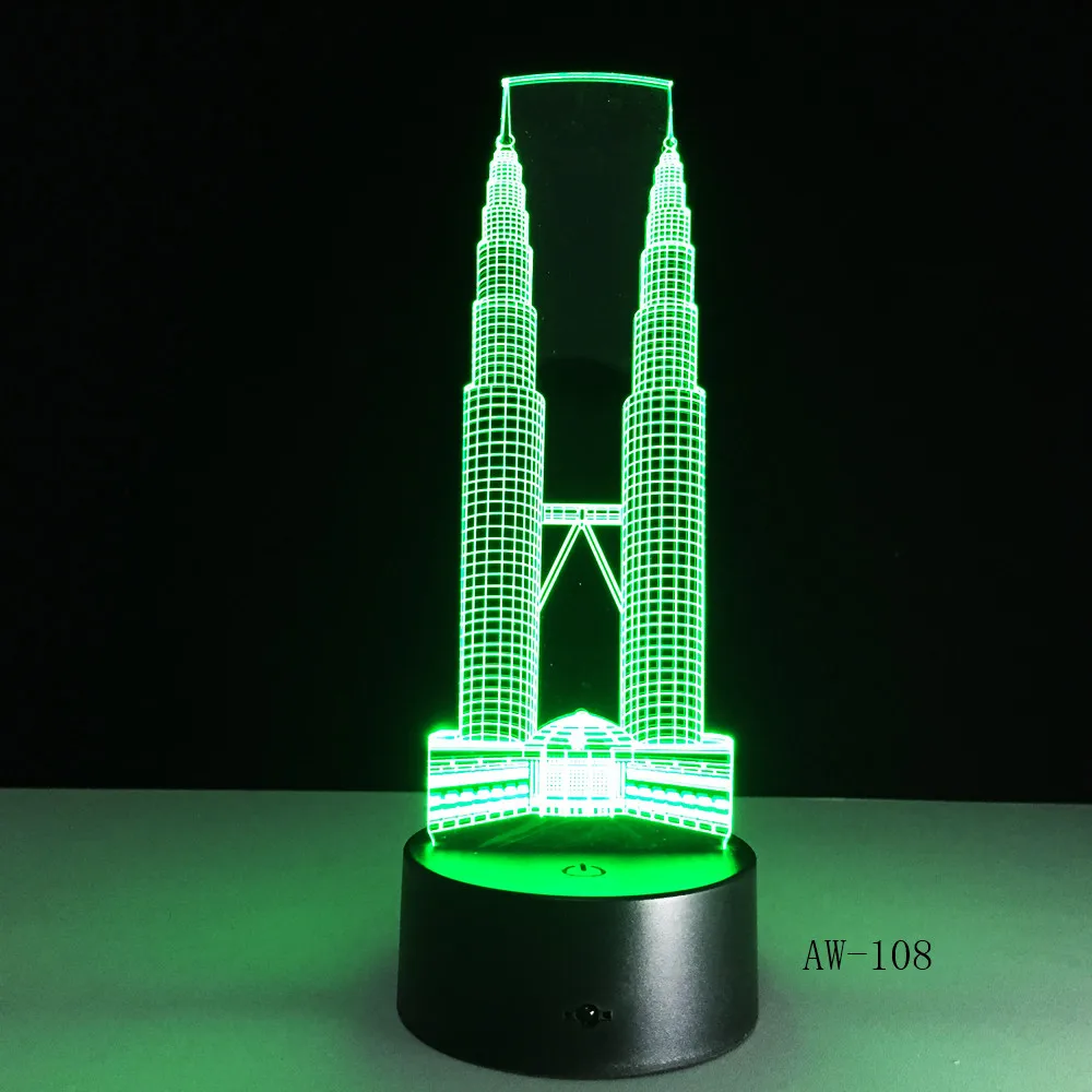 3D LED ночник Petronas Twin Towers настольная лампа настроение 7 цветов Изменение гостиной