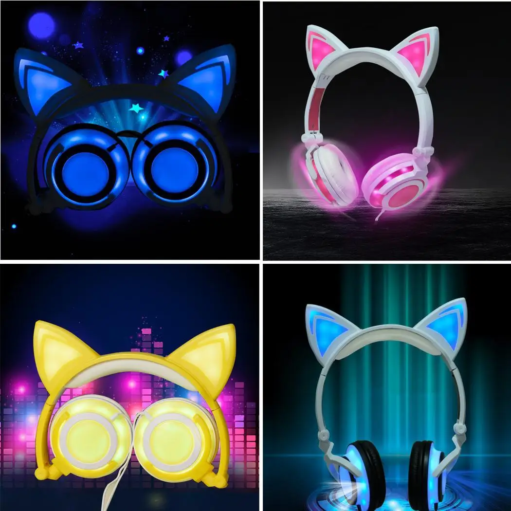 Обычная стерео перезаряжаемая гарнитура кошачьи ушки LED Складная 20 2000 Гц микро USB