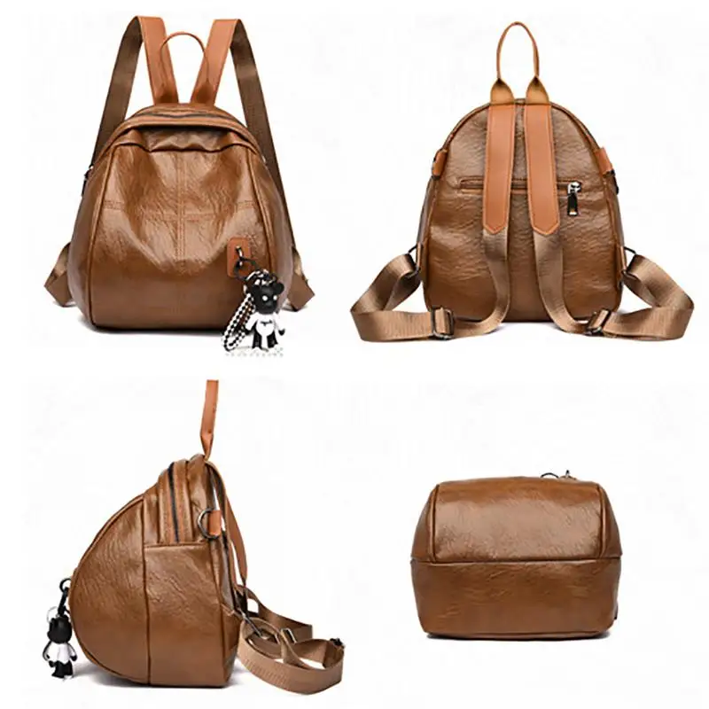Fashion Small Women's Backpack Thread Design School For Girls PU Leather Travel Satchels with Hanging Ornament | Багаж и сумки