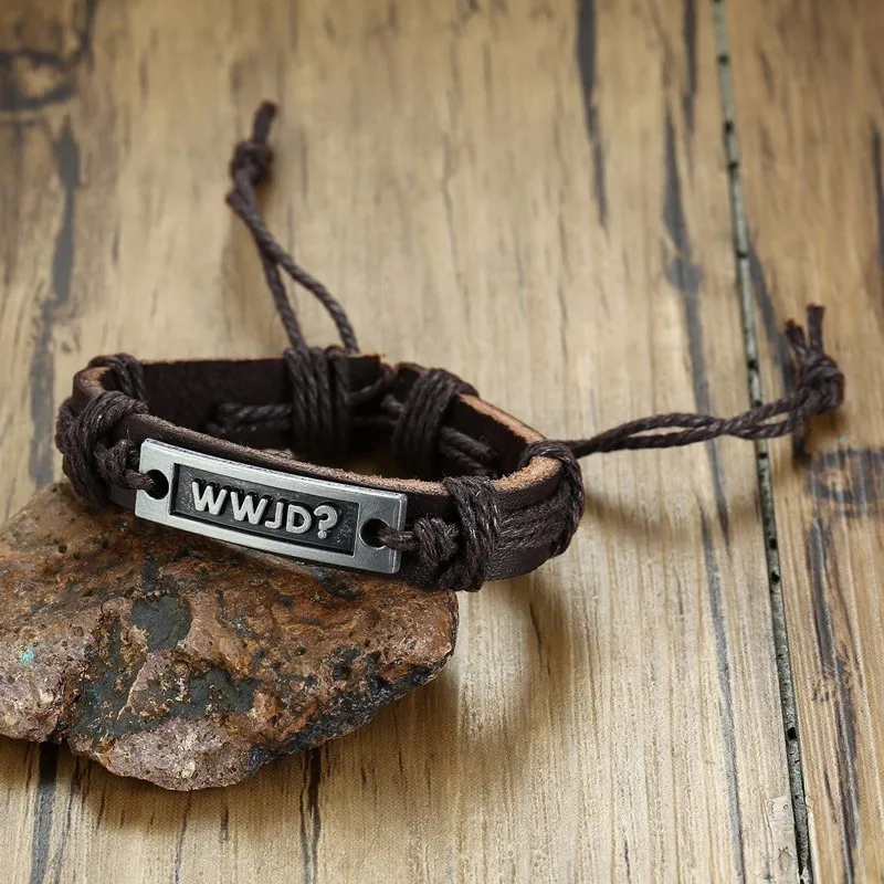 WWJD? Браслет что бы сделал Иисус (WWJD) из натуральной кожи Регулируемый|Браслеты| |