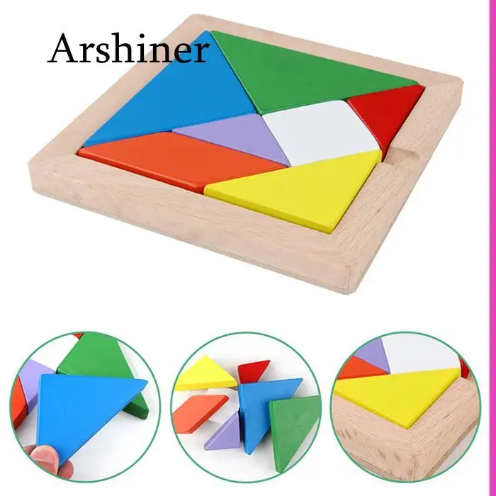 7 шт головоломки деревянные Tangram красочные квадратные IQ Игры Головоломка