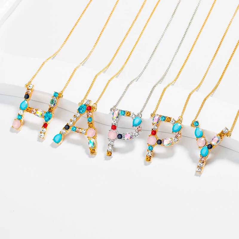 Fashion 26 Letter Multicolor Crystal Pearl Necklace Girls Beaded Candy Color Gold Silver Jewelry For Women Gift | Украшения и