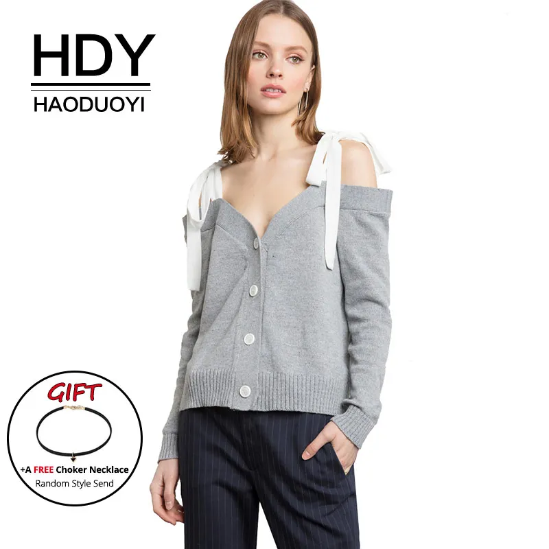HDY Haoduoyi женские кардиганы с длинным рукавом на пуговицах Свитера бантом