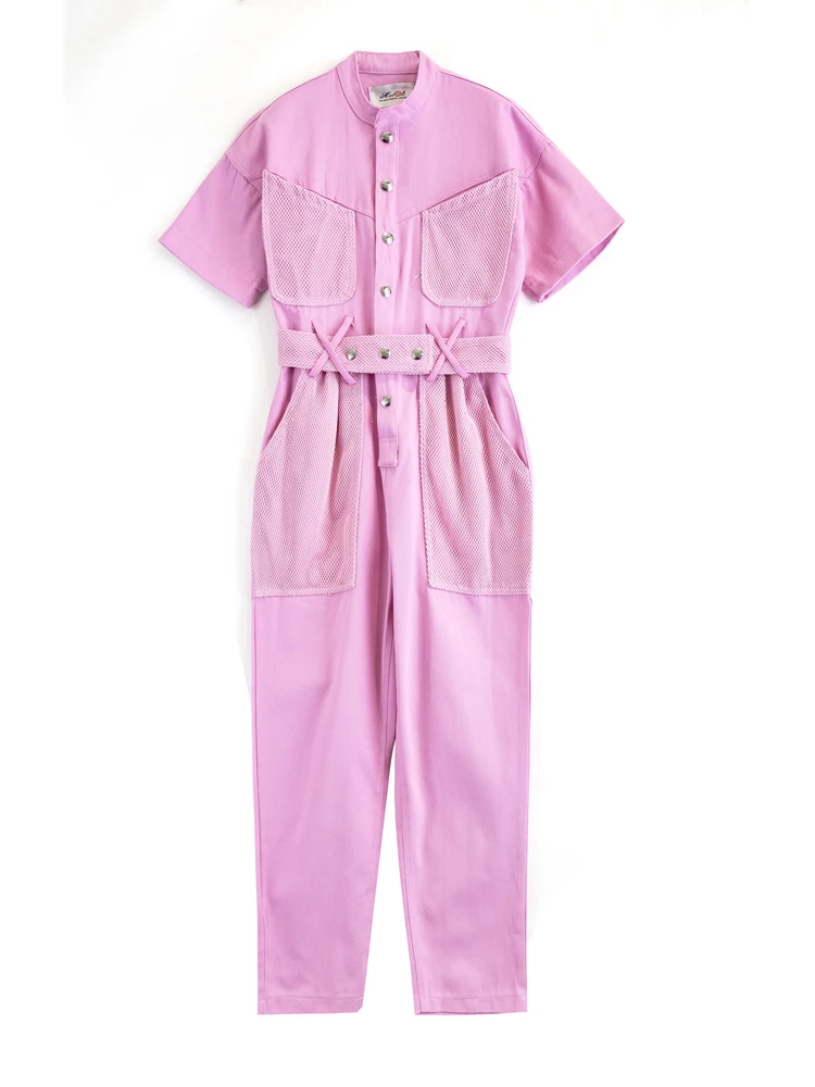Цин MO Streetwears для женщин 2019 Весна Твердые Длинные Комбинезоны дамы короткий рукав