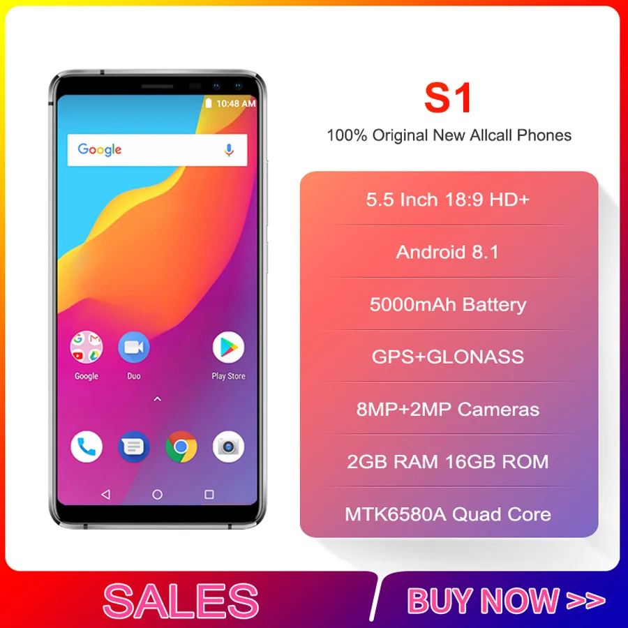 Оригинальный смартфон Allcall S1 5 &quot18:9 5000 мАч Android 8 1 четырехъядерный процессор Mtk6580a 2