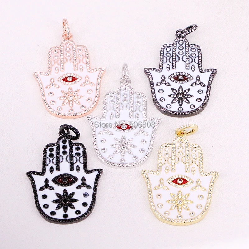 

6 шт. ZYZ-P5615 модные ювелирные изделия эмаль смешанных цветов рука Хамса CZ микро паве подвески и Медь Кристалл циркония Фатима кулон