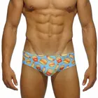 Мужские Сексуальный купальник для плавания трусы-брифы с низкой талией для мужчин с пищевым принтом, пляжные шорты для серфинга, купальник, пляжная одежда