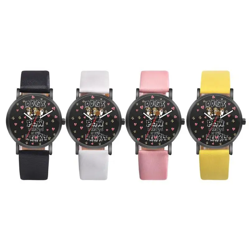 Cute Dogs Print Women Girls Leather Band Casual Analog Quartz Wristwatches | Наручные часы