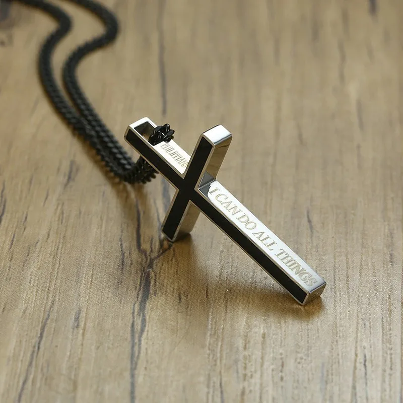 Unique Philippians 4:13 Bible Cross Necklaces for Women Man Stainless Steel Jesus Christ Prayer Unisex Religious Jewelry | Украшения и