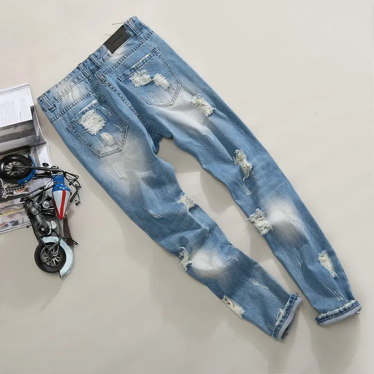 

2019 Brand Designer Slim Fit Ripped Jeans for Men Hi-Street Distressed Denim Knee Holes Ripped Hole Destroyed Jeans