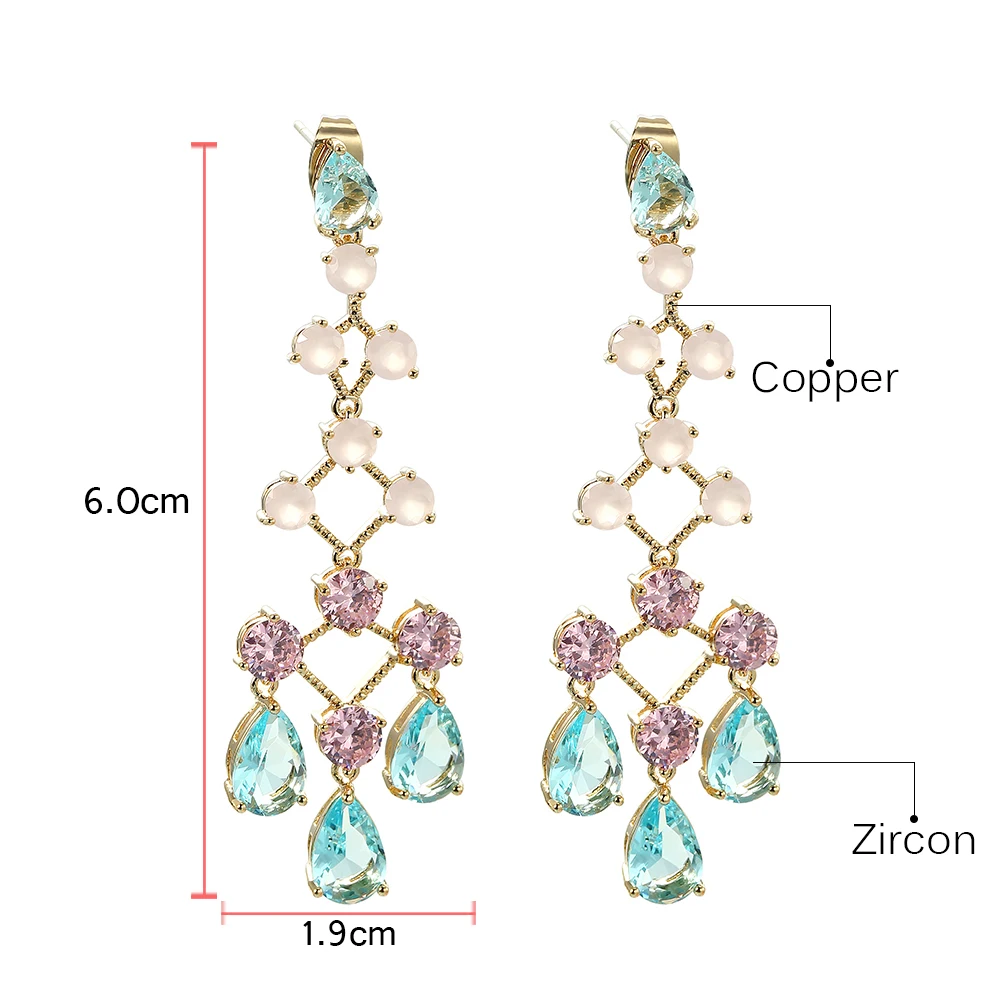 Женские длинные висячие массивные серьги с фианитом AAA + свадебные для невесты