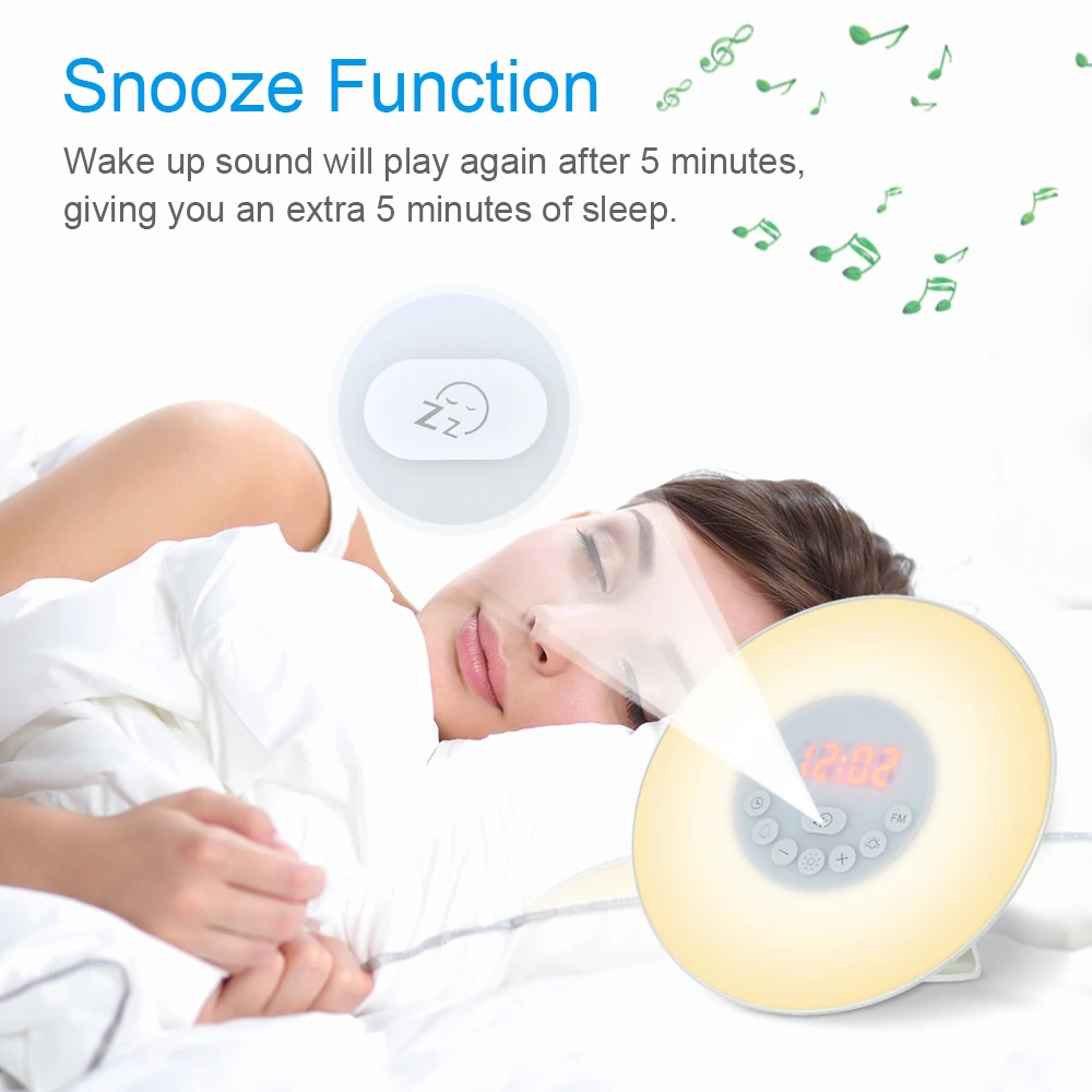 Wake Up Light Clock Led Alarm Clocks Digital Fm Radio Table Nature Sounds With Snooze Function Touch Control Desk | Дом и сад