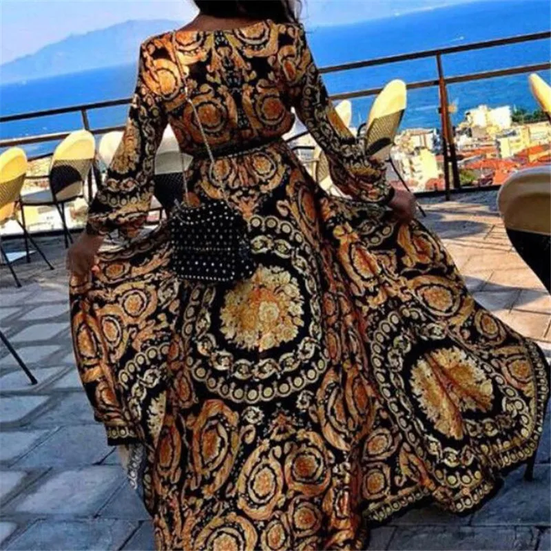 2021 New Plus Size Spring Womens Boho Long Maxi V Neck Dress Loose Beach Holiday Casual Summer Sundress | Женская одежда
