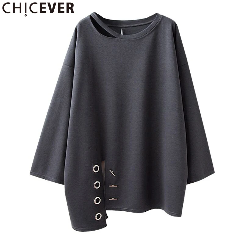 Chicever осень 2017 г. нерегулярные Женский футболки для Для женщин Топ с длинным