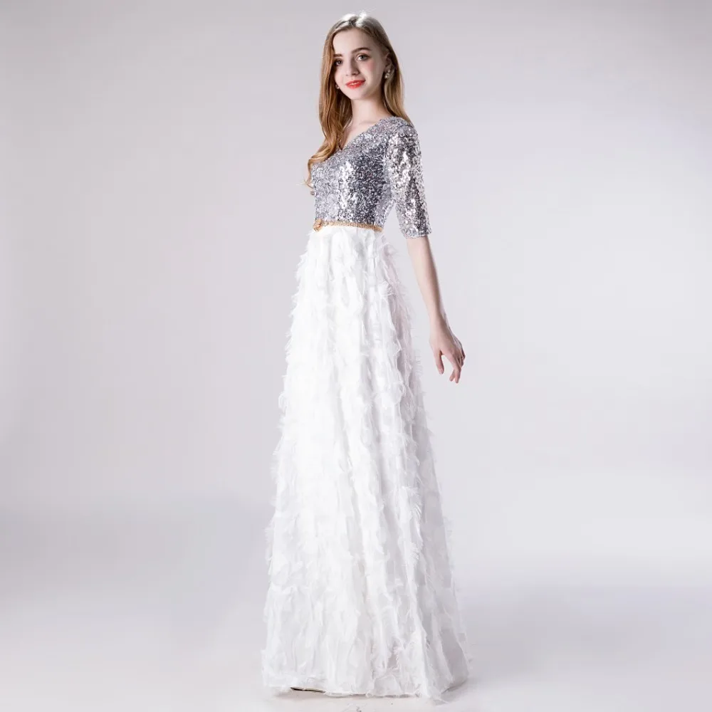 Платье для выпускного вечера Vivian's Bridal серебристое белое контрастное платье с