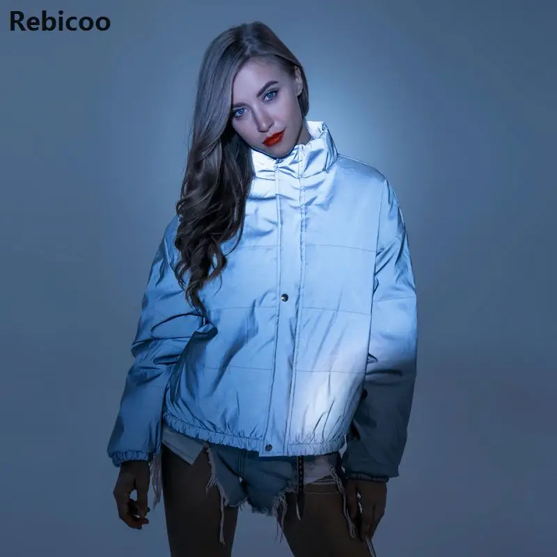 Зимнее модное светоотражающее короткое теплое Женское пальто куртки Короткая
