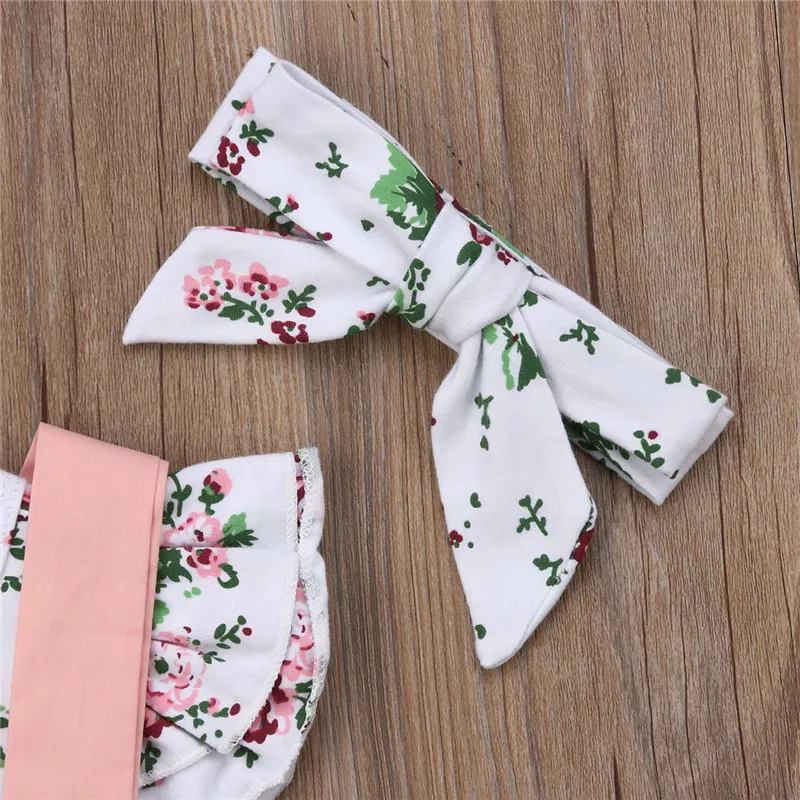 

Newborn Pretty Kids Baby Girls Floral Tops Romper Bib Pants Overalls Headband Outfits Clothes Set