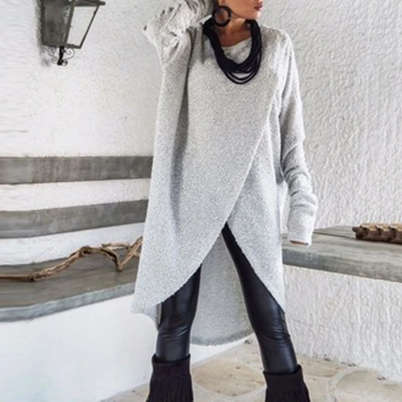 Женская одежда негабаритных мода с длинным рукавом Круглый вырез асимметричное