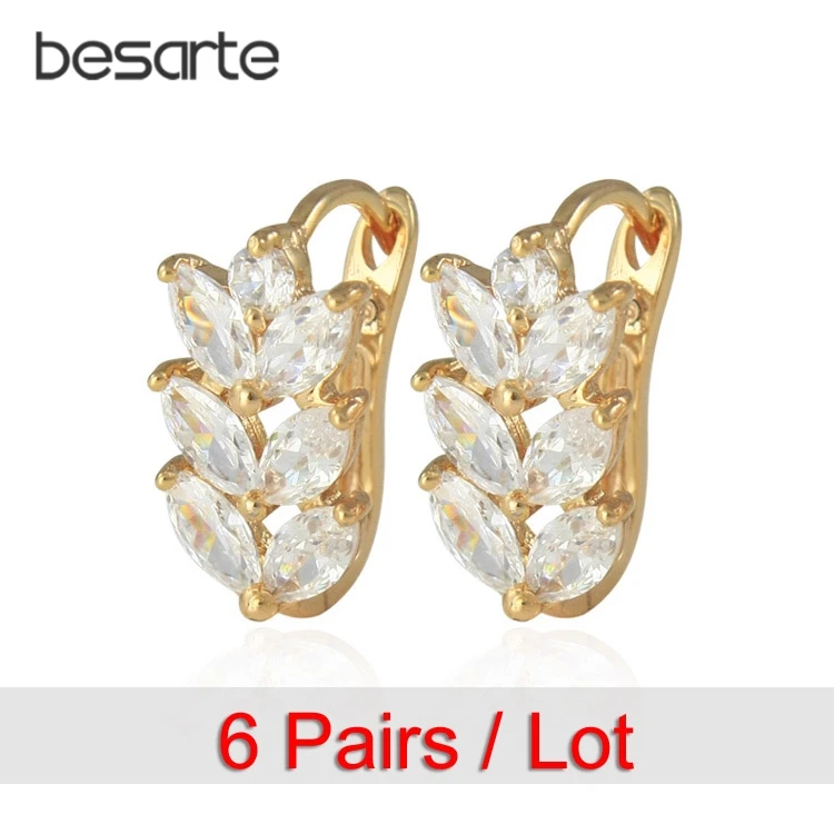 

6Pair/Lot Wholesale Gold Hoop Earrings Women Cz Earing Boucle D'oreille Femme Kolczyki Kola Orecchini Donna Oorbellen Kupe E0411