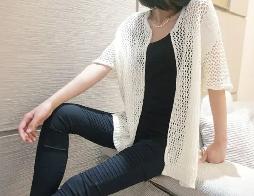 2019 Summer New Women Solid Hollow Out Loose Cardigans Sweaters Batwing Sleeve Shawl Coat |