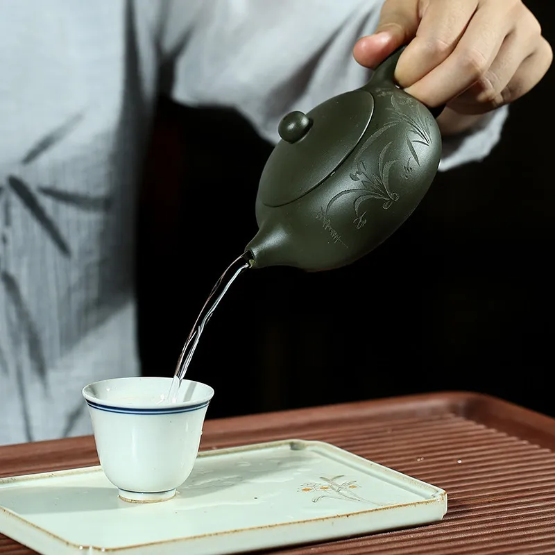 Teaset 200cc Yixing керамика руды зеленая грязь плоский Xi Shi чайник знаменитостей ручной