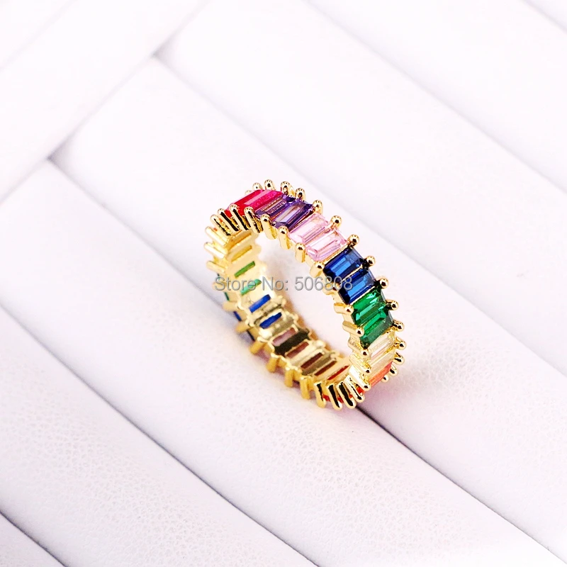

6PCS, Multicolor CZ ring, Rainbow baguette cz band ring, women finger ring