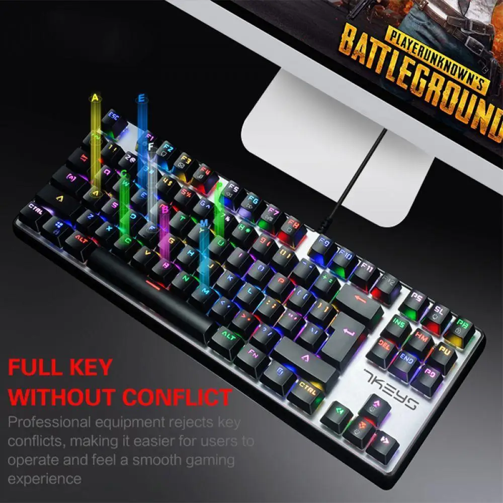 Игры Механическая клавиатура 87 клавиши Настоящее RGB синий переключатель