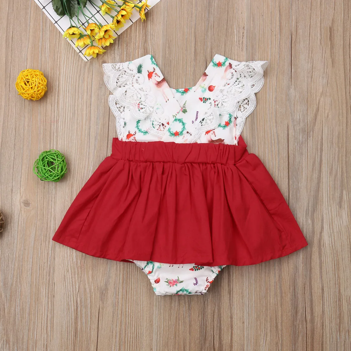 Pudcoco/Рождественская Одежда для новорожденных девочек платье Кружевное боди
