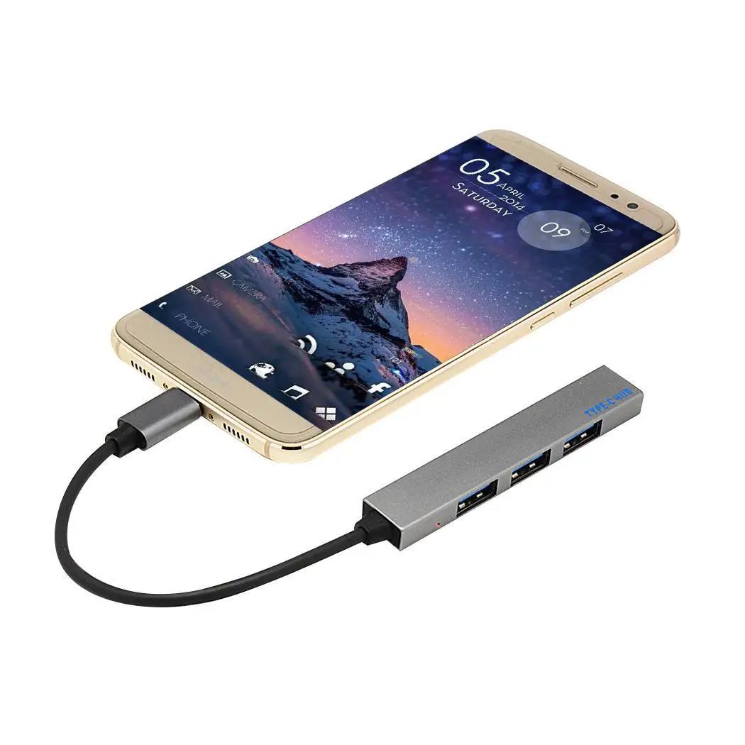 Мини концентратор Type C в 4 порта USB2.0 адаптер конвертер сплиттер для ноутбука 17 см/6