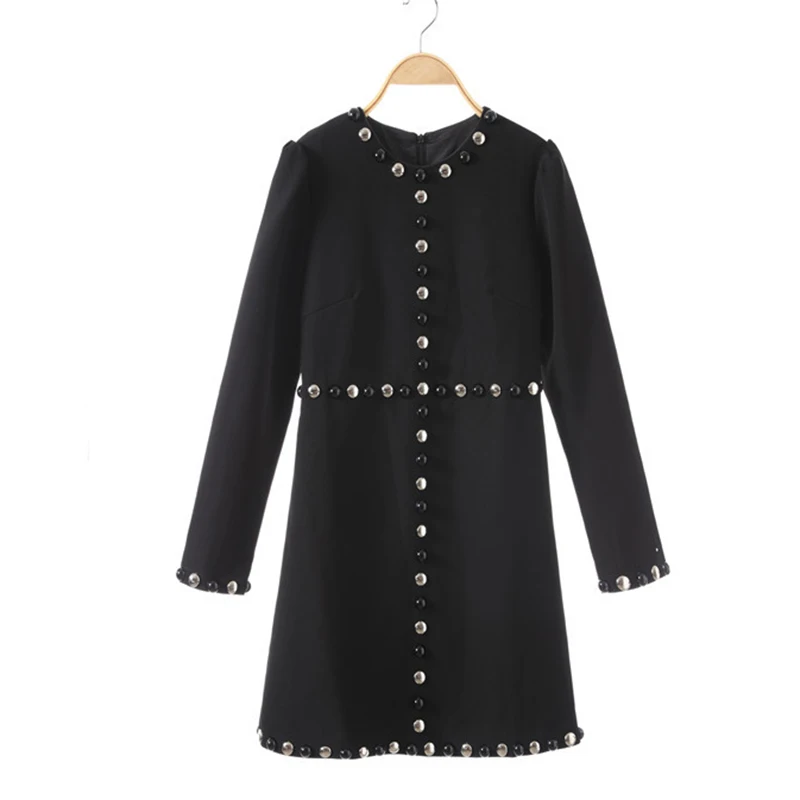 Женское платье с длинным рукавом Hepburn черное бусинами элегантное для вечеринок