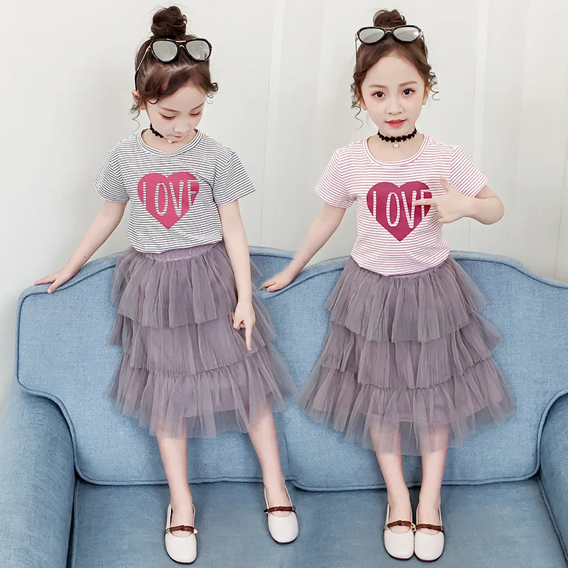 Летняя одежда для девочек детский комплект одежды с надписью love girl 2019 полосатая