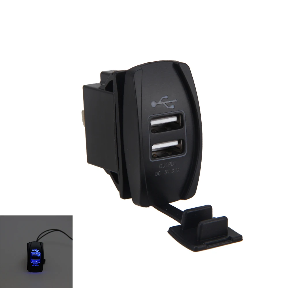 Автомобильное зарядное устройство с двумя USB синими светодиодами подсветкой
