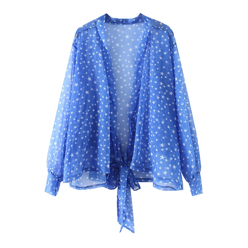 Пикантная прозрачная шифоновая рубашка Romacci с принтом в виде звезд женские топы